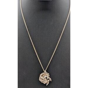 Vintage Signed Arthur Yazzie 925 Sterling Silver Handmade Horse Pendant Necklace